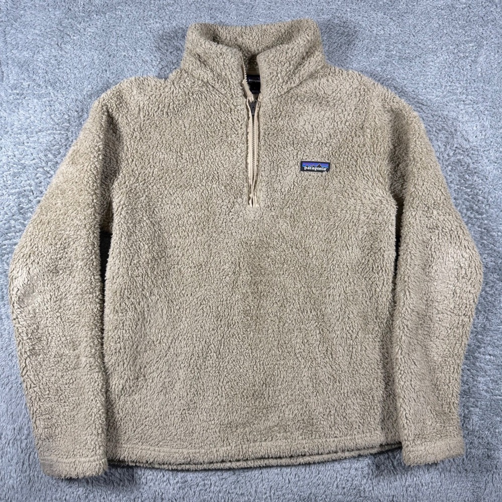 Patagonia Los Gatos Quarter-Zip Fleece Pullover Mens Large Khaki Chest Logo